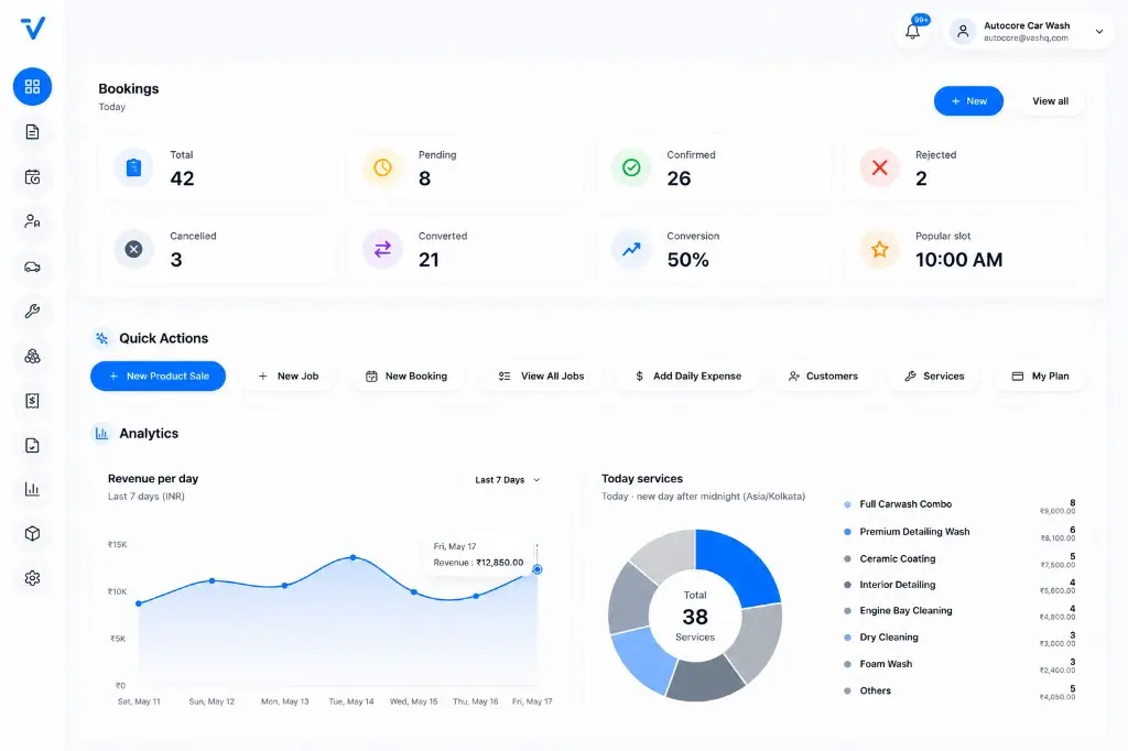 Booking management dashboard