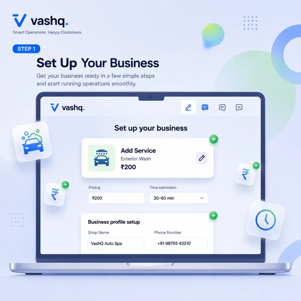 Step 1: Set up your business and add your team in Vashq